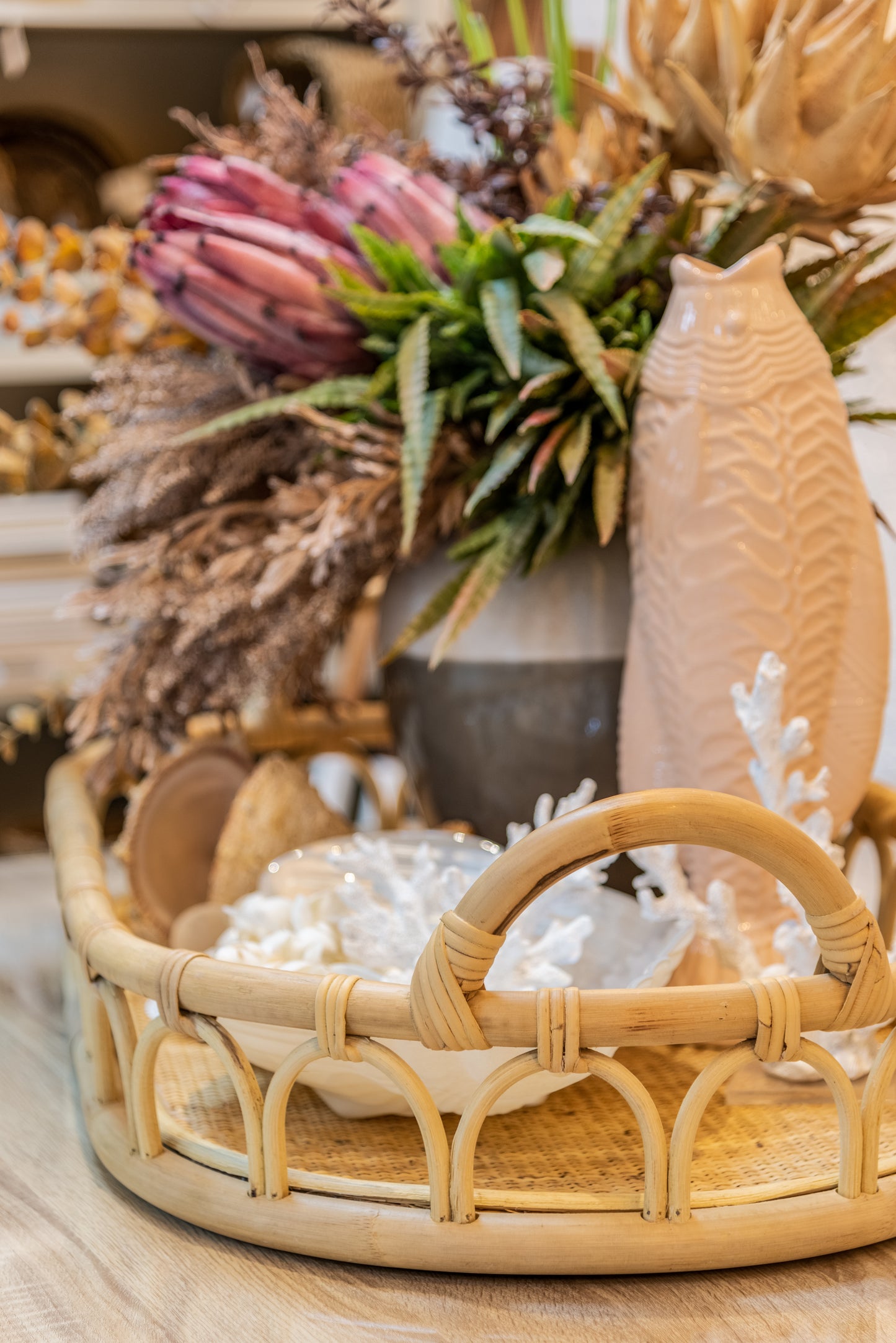 Bandeja em Rattan com Alças e Fundo de Trama Tela Palha Natural Grande