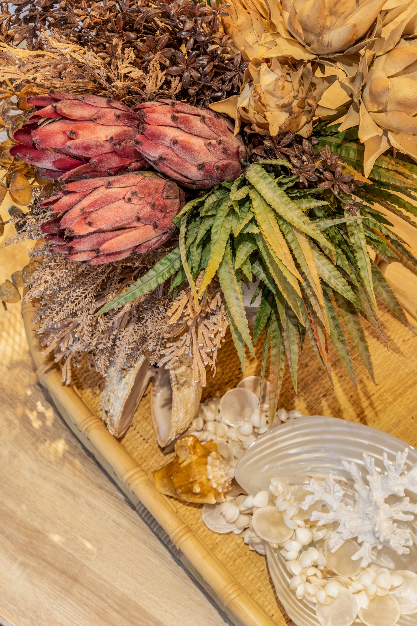 Bandeja em Rattan com Alças e Fundo de Trama Tela Palha Natural Grande