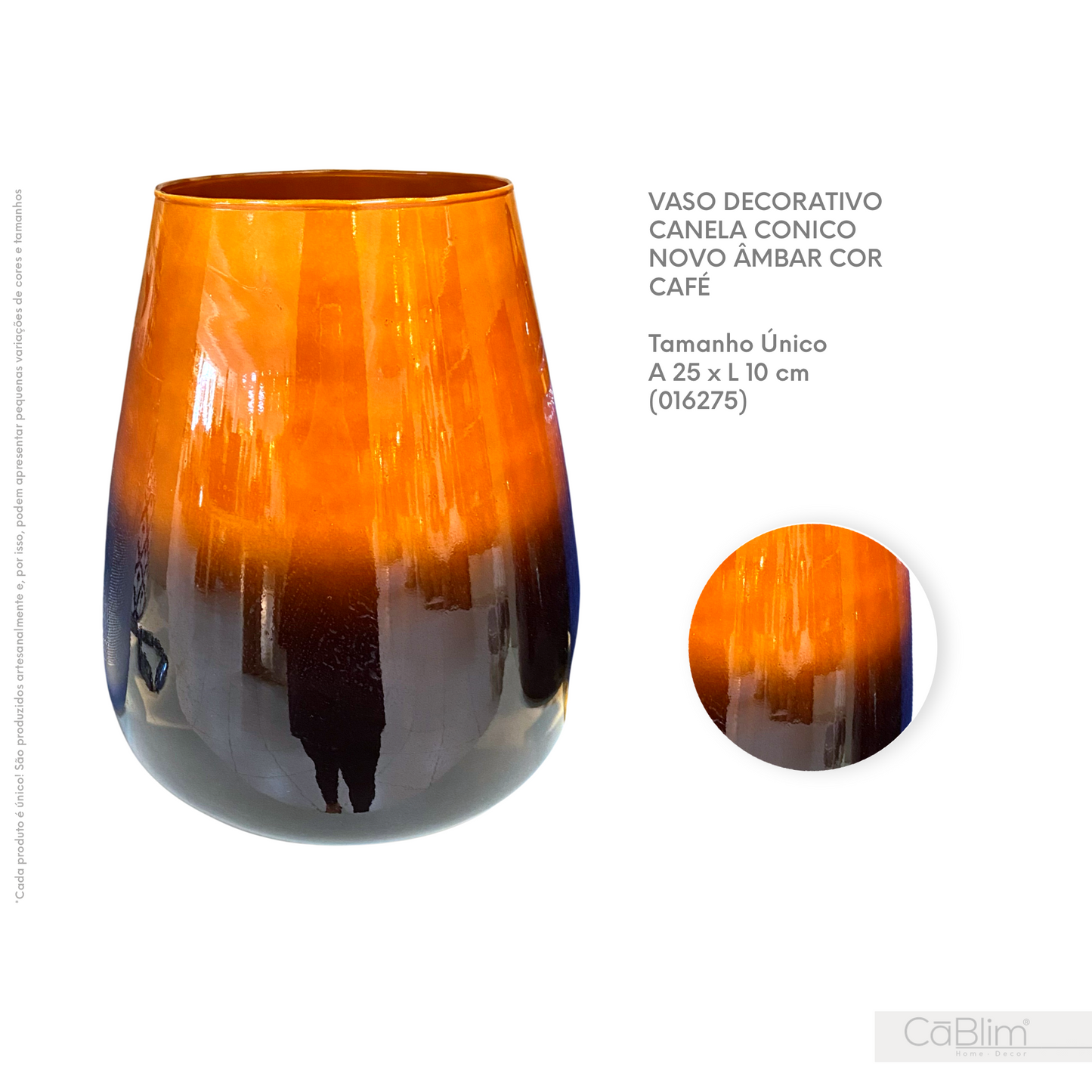 Vaso Decorativo Canela Cônico Novo Ambar Cor Café