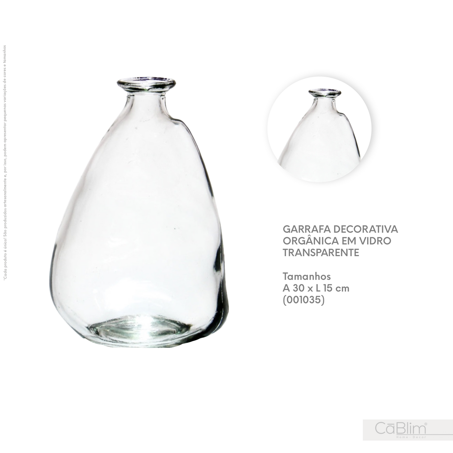 Garrafa Decorativa Orgânica em Vidro Transparente