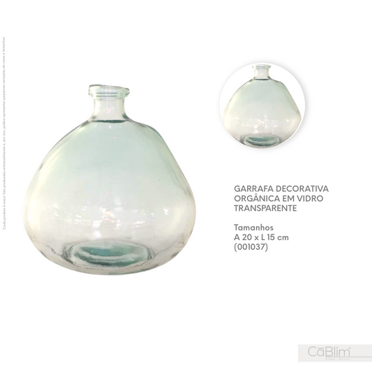 Garrafa Decorativa Orgânica em Vidro Transparente