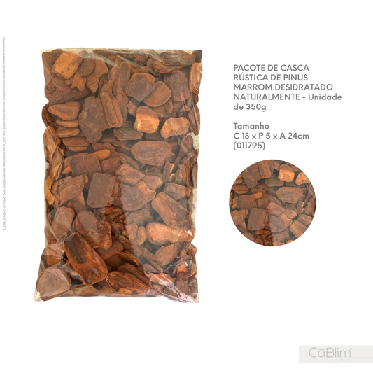 Pacote de Casca Rústica de Pinus Marrom Desidratado Naturalmente  - Unidade de 350g