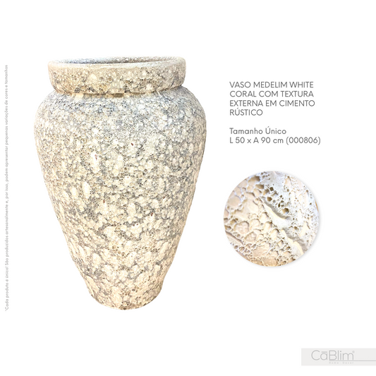 Vaso Medelim Coral com Textura Externa em Cimento Rústico G