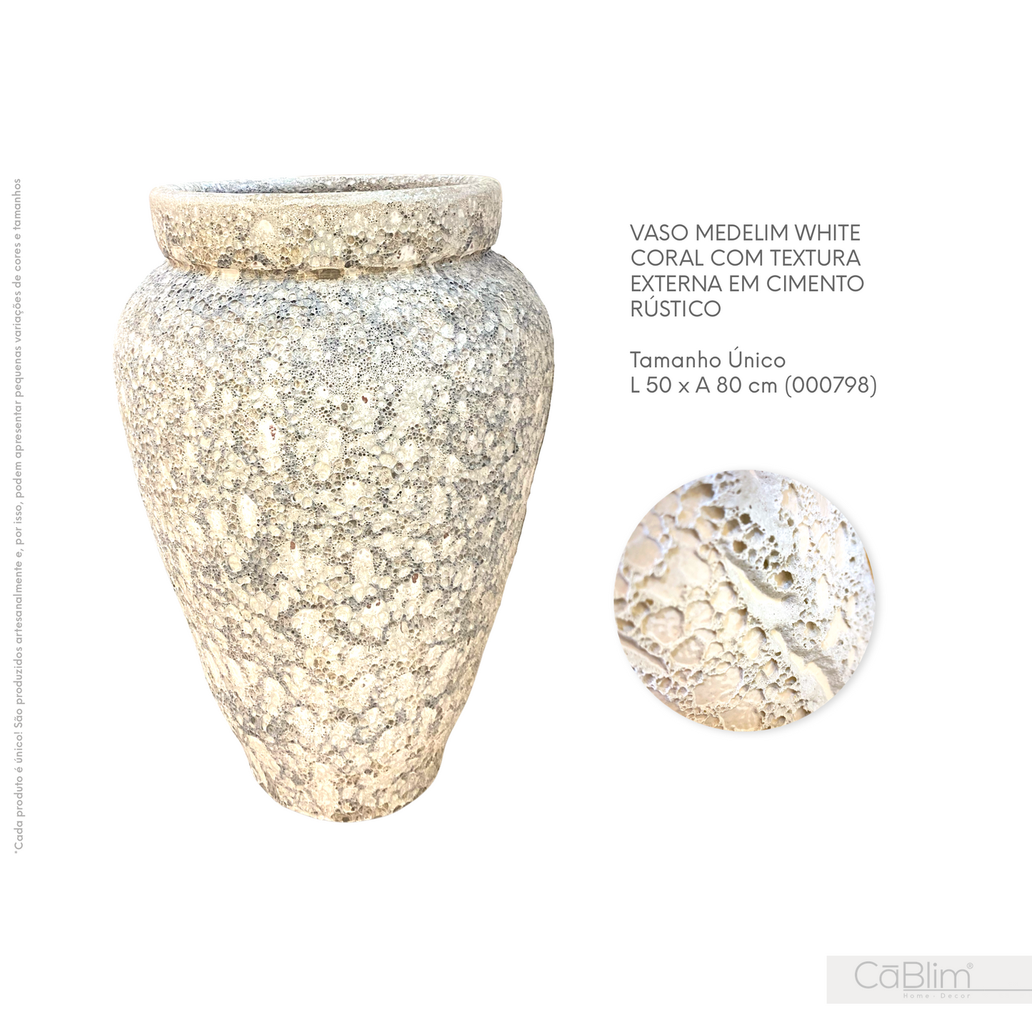 Vaso Medelim White Coral com Textura Externa em Cimento Rústico M