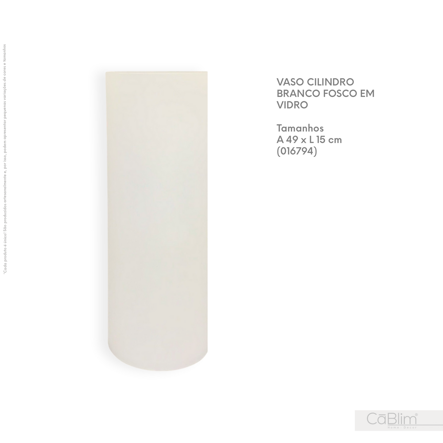 Vaso Cilindro Branco Fosco em Vidro