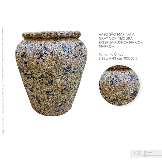 Vaso São Marino A. Gray com Textura Externa Rústica na Cor Marrom P