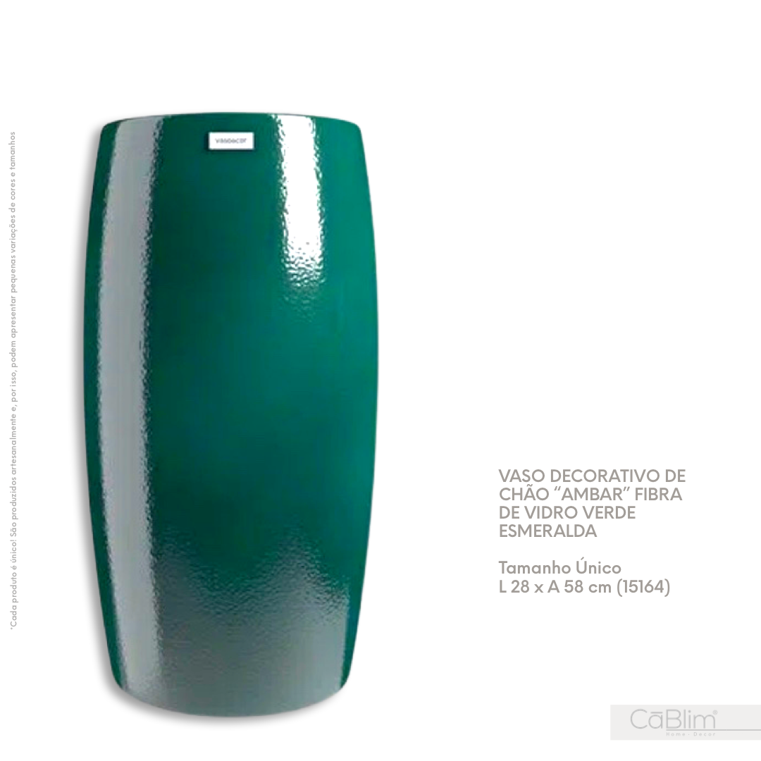 Vaso Decorativo de Chão Ambar Fibra de Vidro Verde Esmeralda