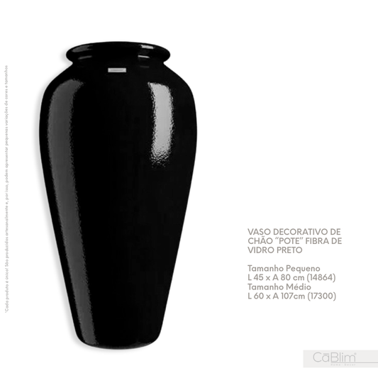 Vaso Decorativo de Chão Pote Fibra de Vidro Preto