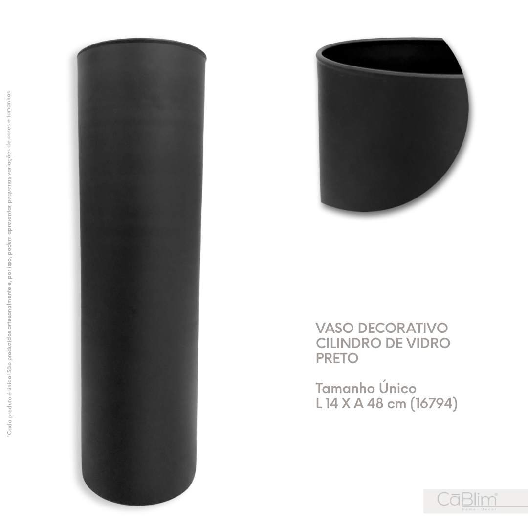 Vaso Decorativo Cilindro de Vidro Preto