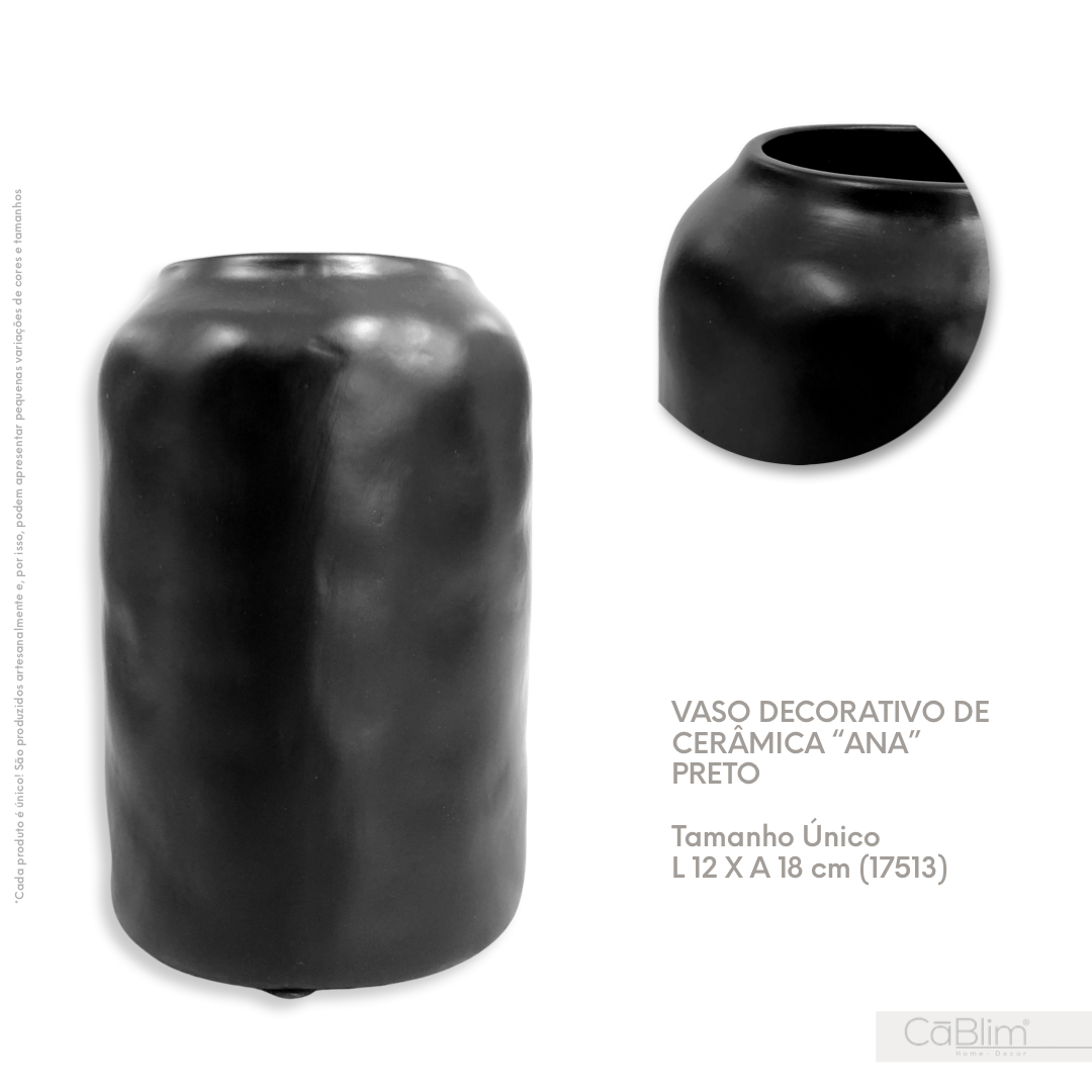 Vaso Decorativo Cerâmica Ana Preto