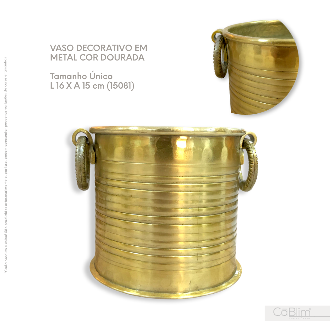 Vaso Decorativo em Metal Cor Dourada