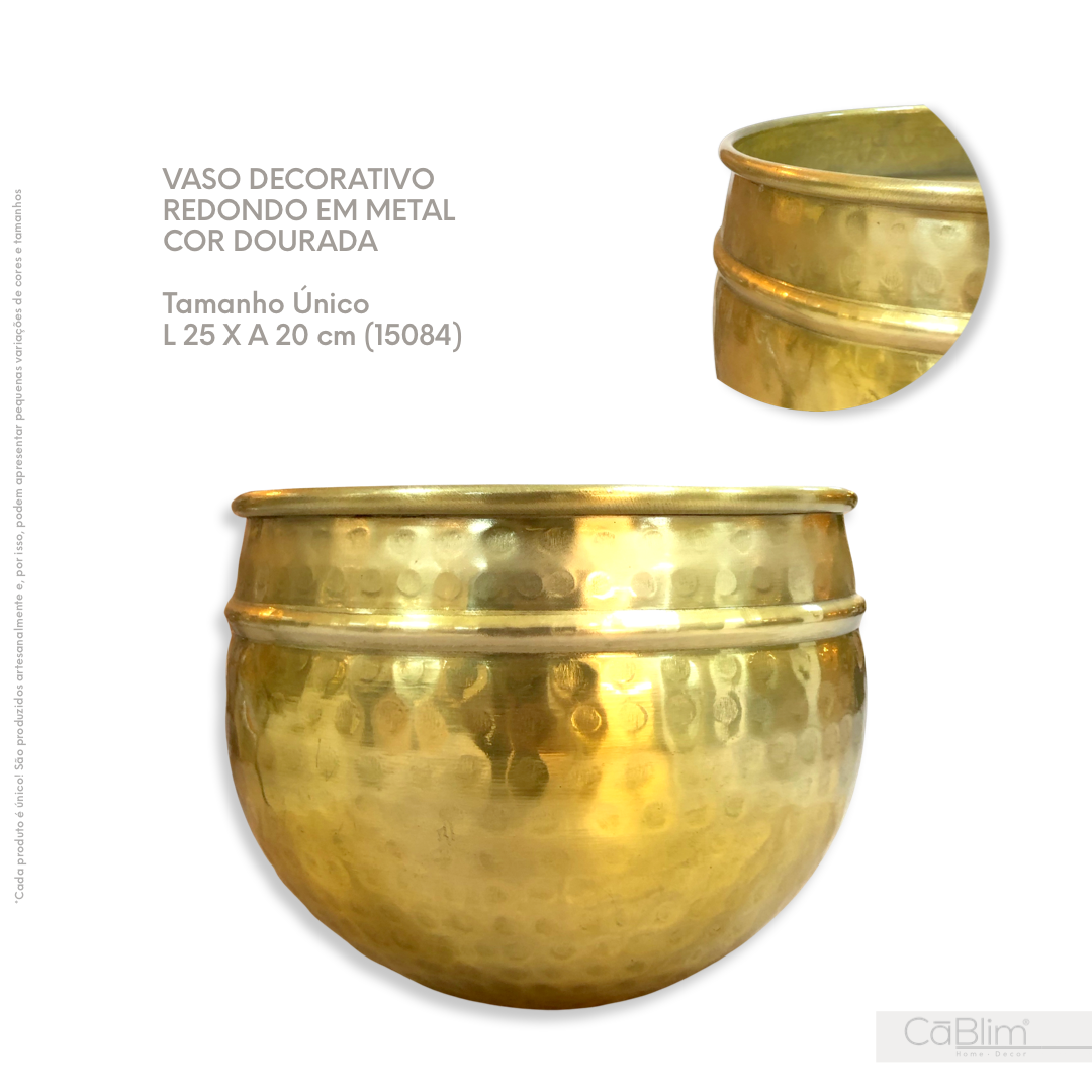 Vaso Decorativo Redondo em Metal Cor Dourada