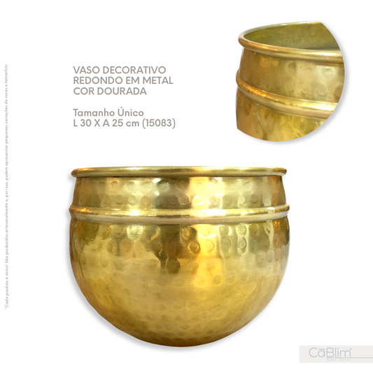 Vaso Decorativo Redondo em Metal Cor Dourada