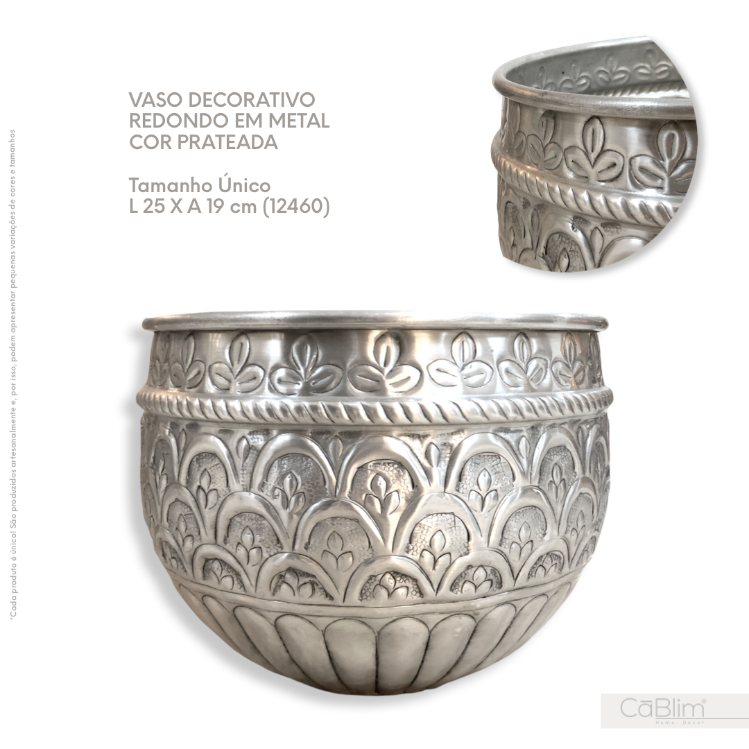 Vaso Decorativo Redondo em Metal Cor Prateada