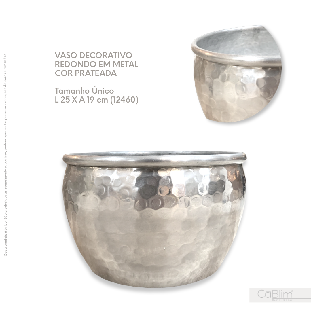 Vaso Decorativo Redondo em Metal Cor Prateada