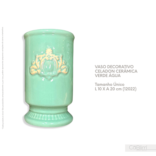 Vaso Decorativo Celadon Cerâmica Verde Água