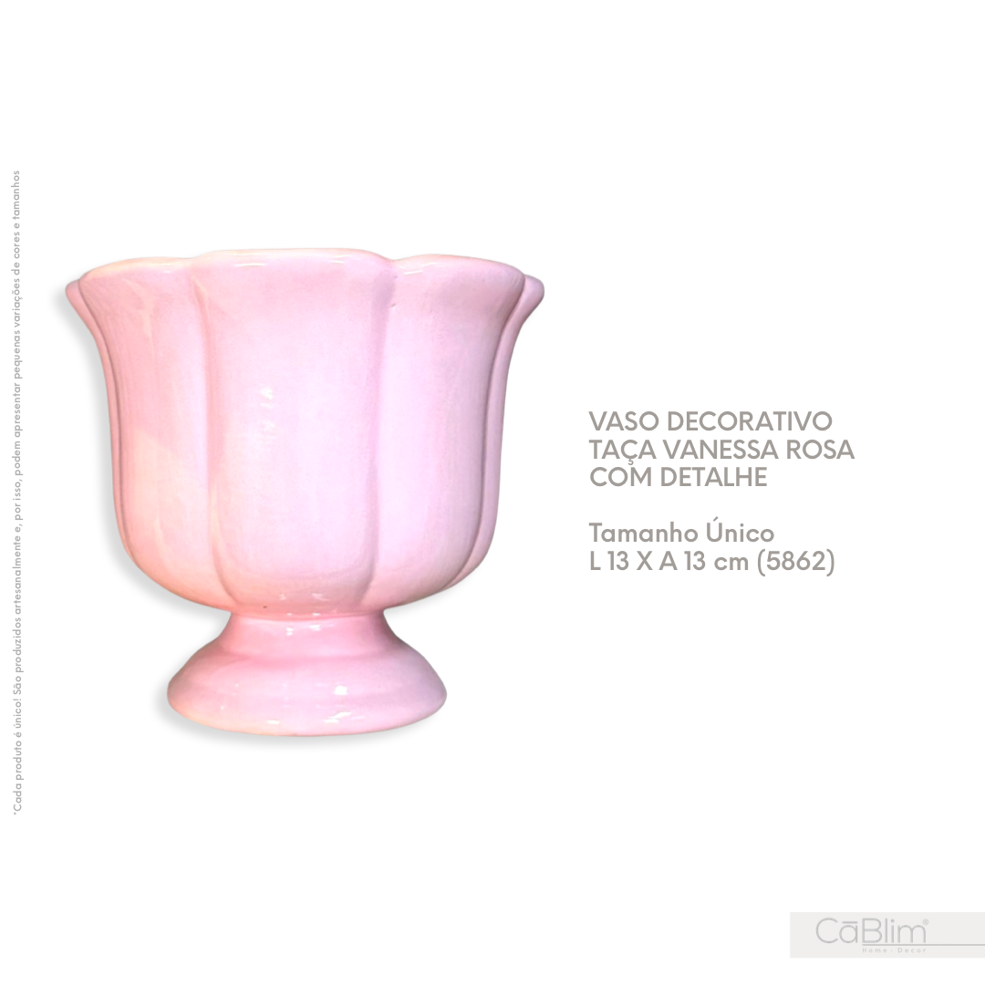 Vaso Decorativo Taça Vanessa Rosa Baby Com Detalhe