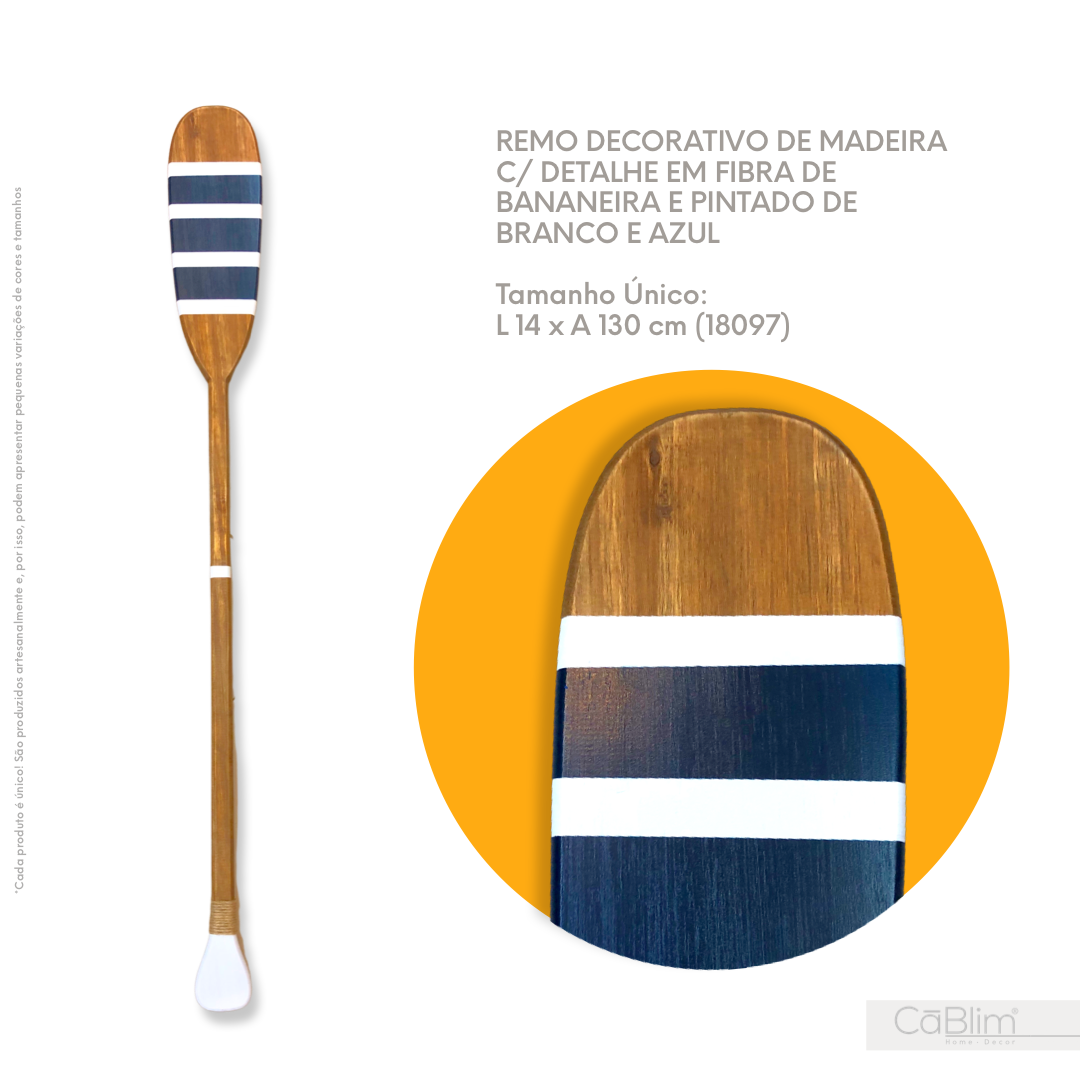 Remo Decorativo de Madeira com Detalhe em Fibra de Bananeira e Pintado de Branco e Azul