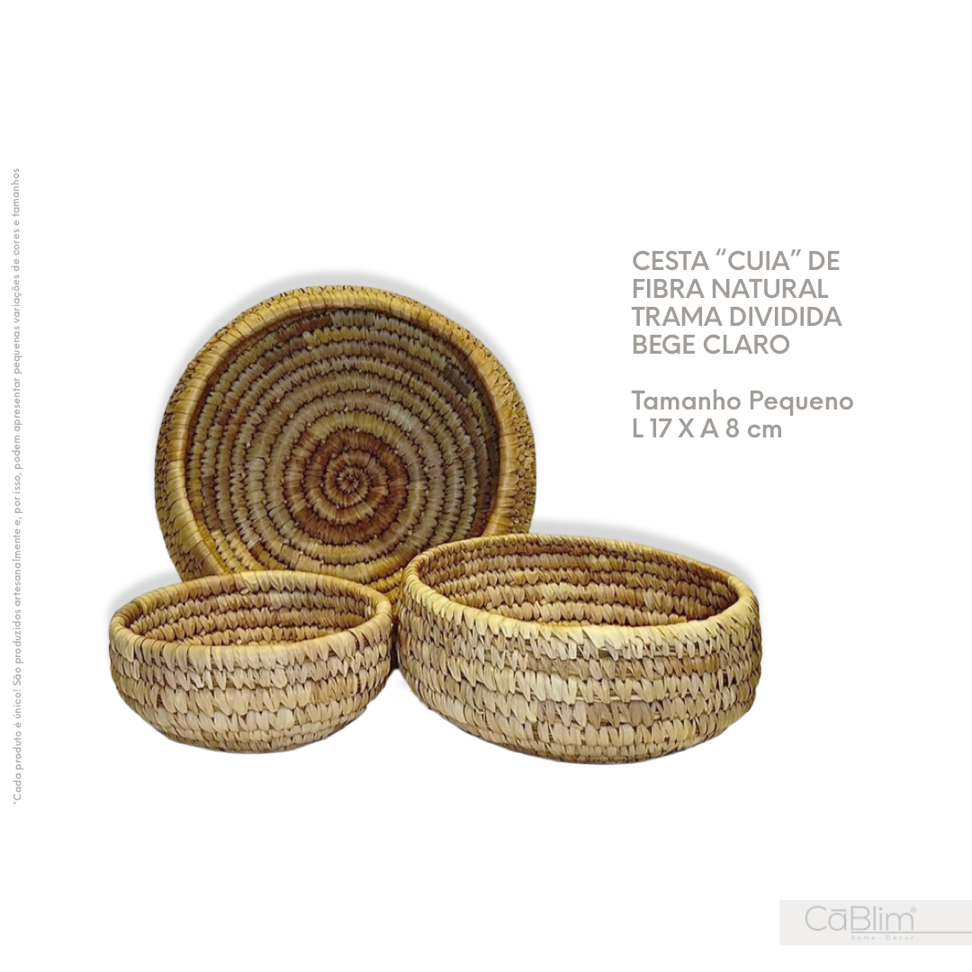 Cesta "Cuia" De Fibra Natural Trama Dividida Bege Claro