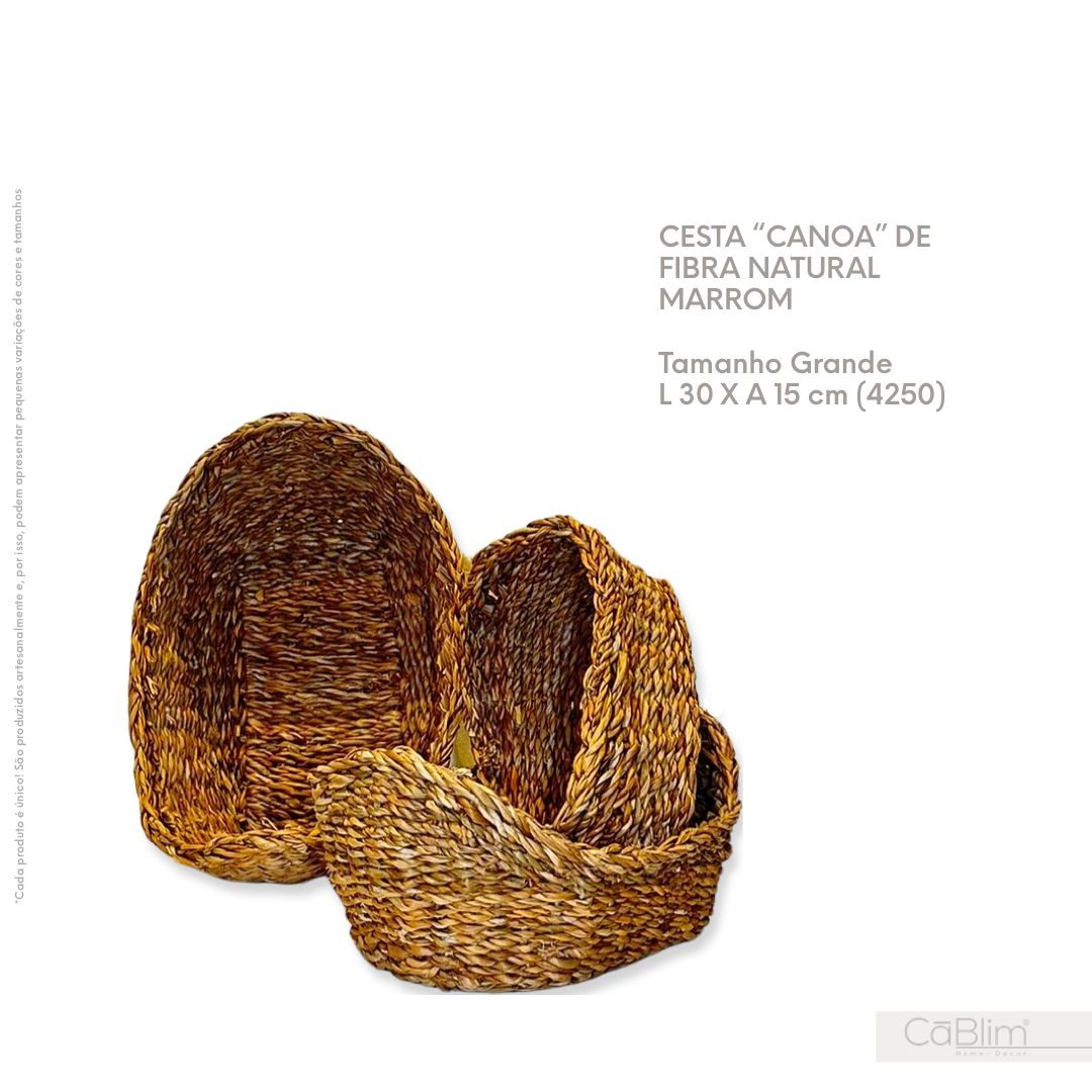 Cesta Canoa de Fibra Natural Marrom