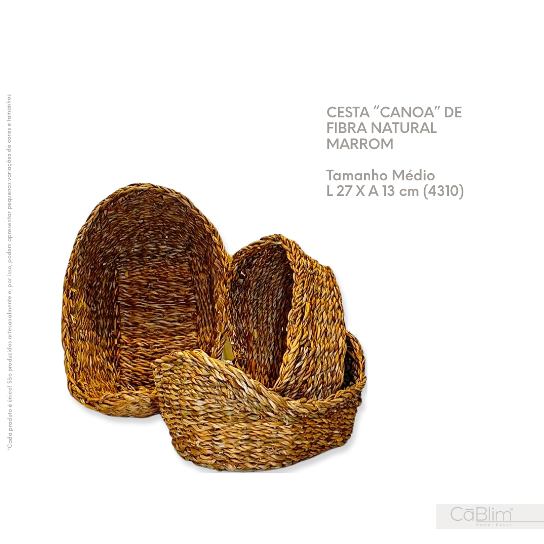 Cesta Canoa de Fibra Natural Marrom