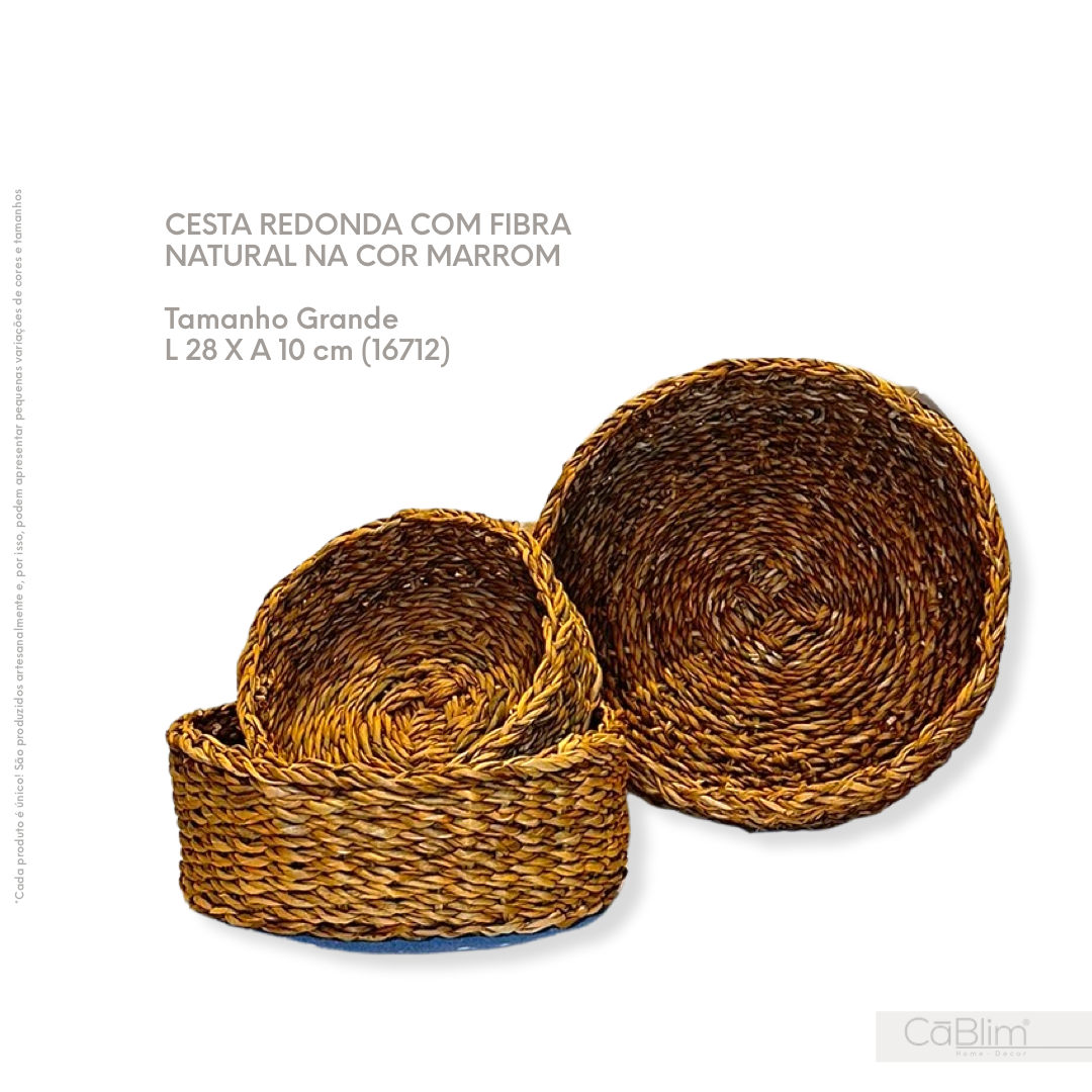 Cesta Redonda de Fibra Natural Marrom