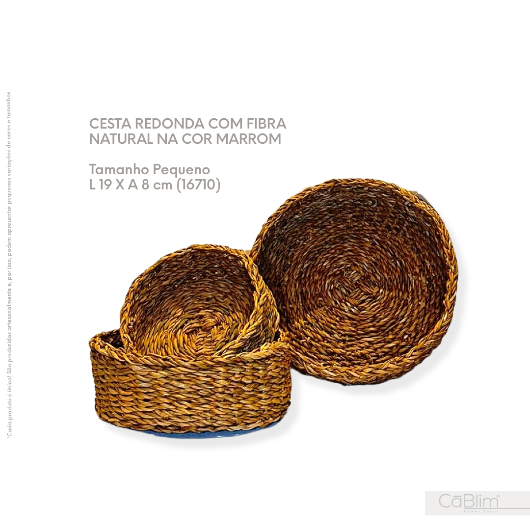 Cesta Redonda de Fibra Natural Marrom