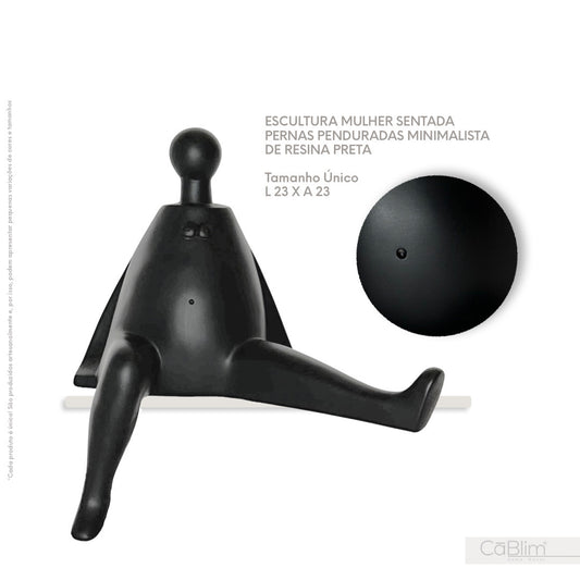 Escultura Mulher Sentada Pernas Penduradas Minimalista de Resina Preta