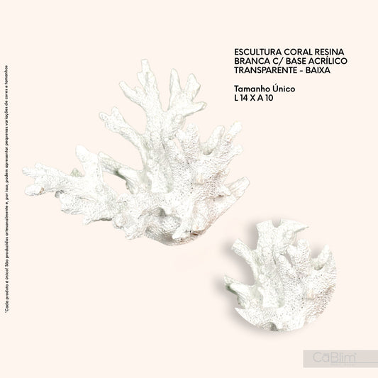 Escultura Coral Resina Branca com base Acrílico Transparente - Baixa