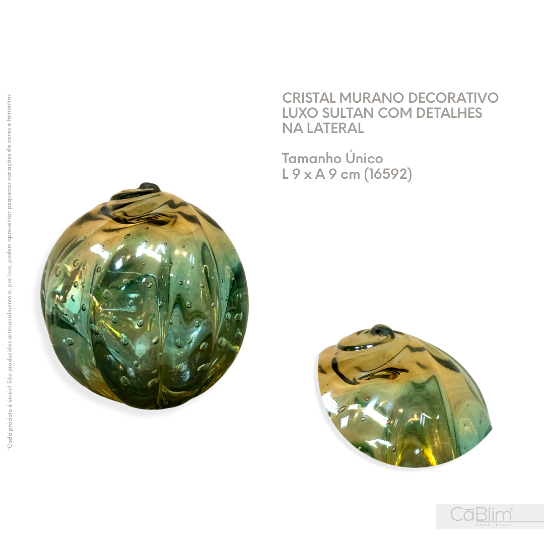 Cristal Murano Decorativo Luxo Sultan com Detalhes na Lateral