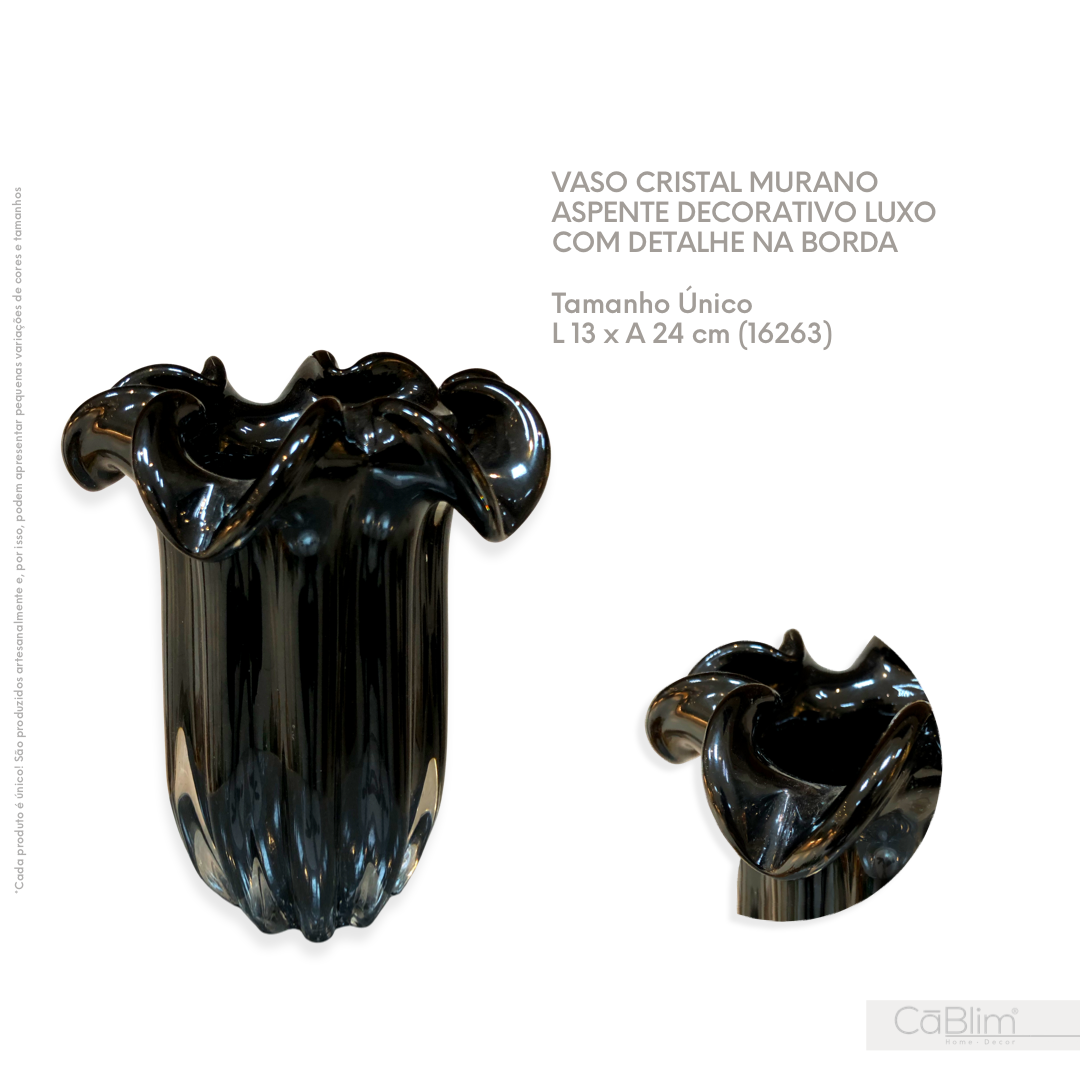 Vaso Cristal Murano Aspente Decorativo Luxo com Detalhe na Borda