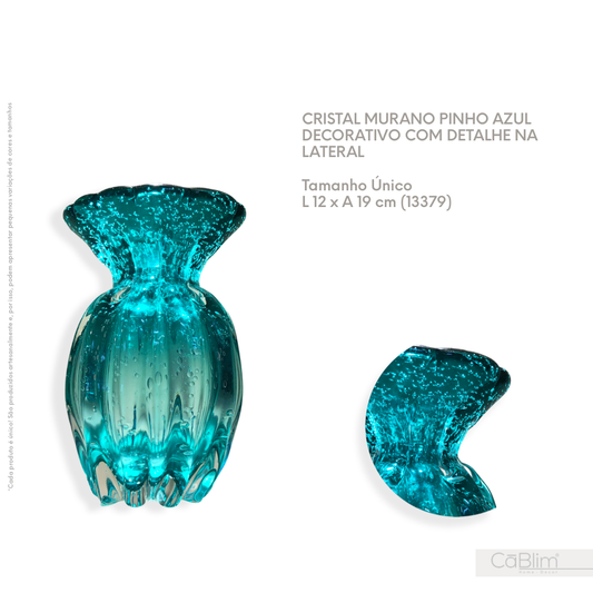 Cristal Murano Pinho Azul Decorativo com Detalhe na Lateral