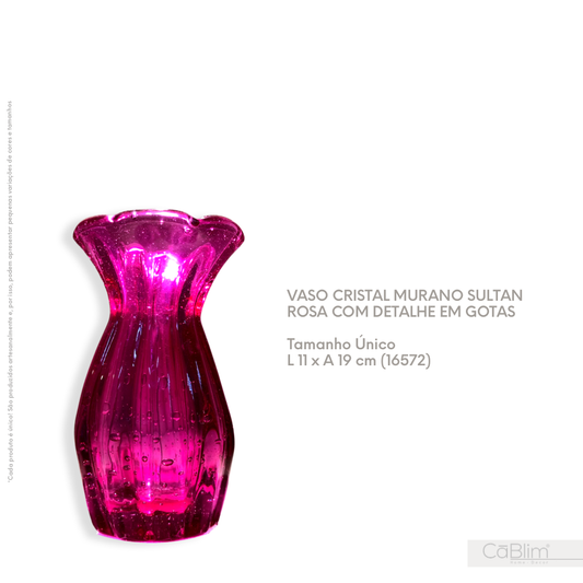 Vaso Cristal Murano Sultan Rosa com Detalhe em Gotas