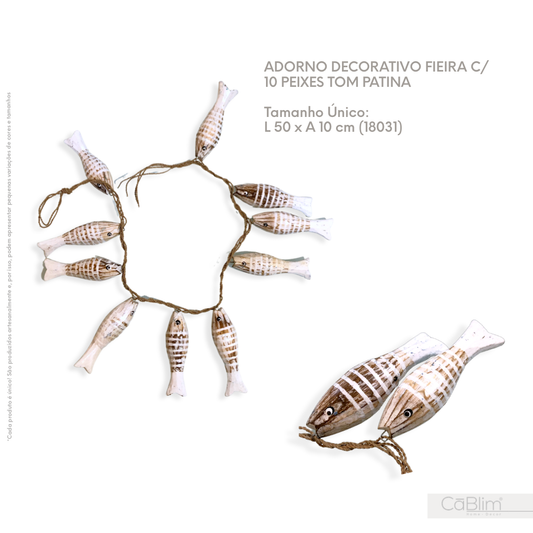 Adorno Decorativo Fieira com 10 Peixes Tom Patina