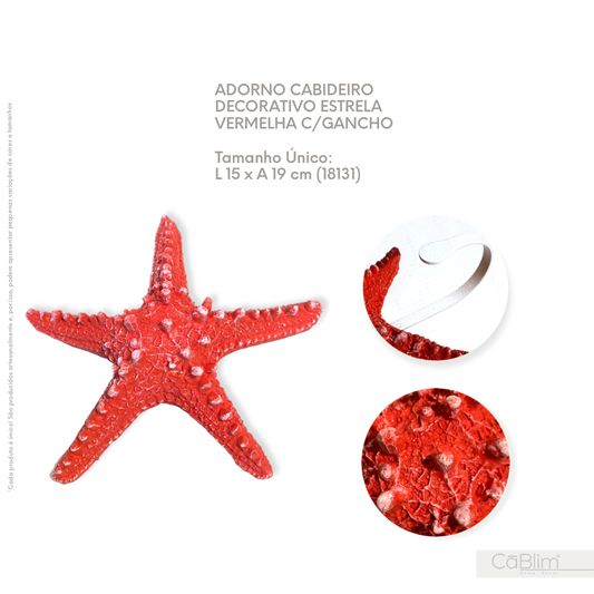 Adorno Cabideiro Decorativo Estrela Vermelha com Gancho