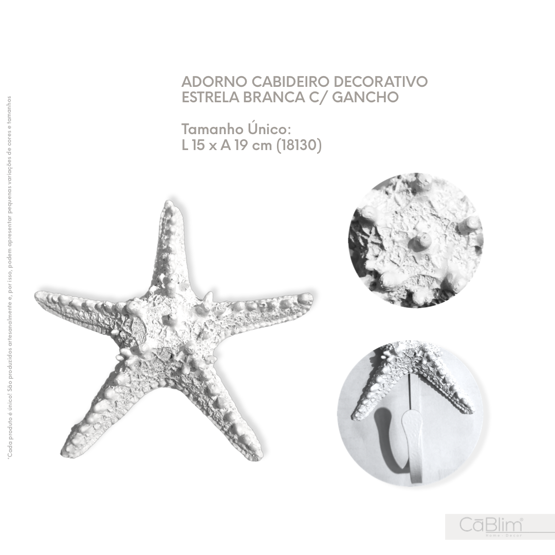 Adorno Cabideiro Decorativo Estrela Branca com Gancho