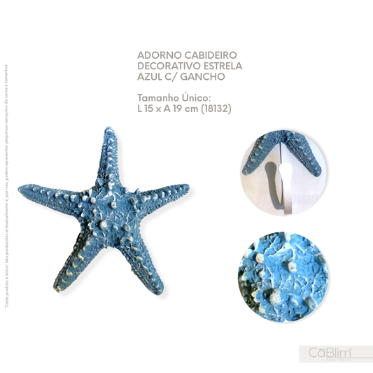 Adorno Cabideiro Decorativo Estrela Azul com Gancho