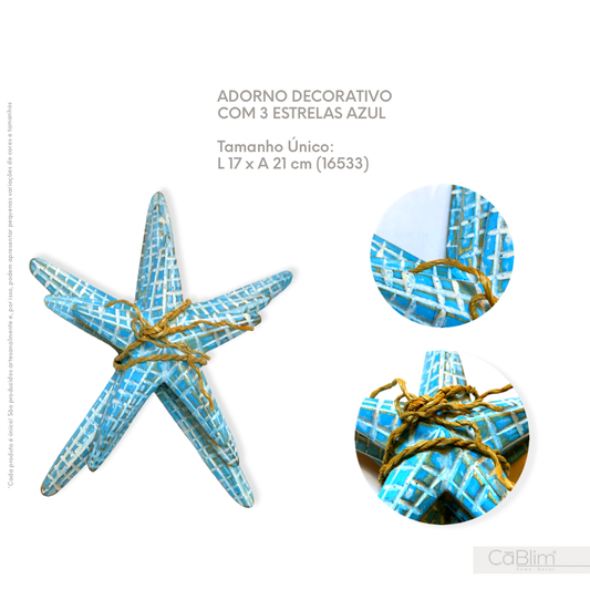 Adorno Decorativo com 3 Estrelas Azul