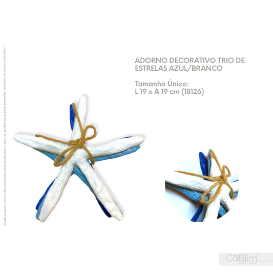 Adorno Decorativo Trio Estrelas Azul/Branco