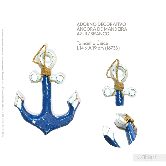 Adorno Decorativo Âncora de Madeira Azul/Branco