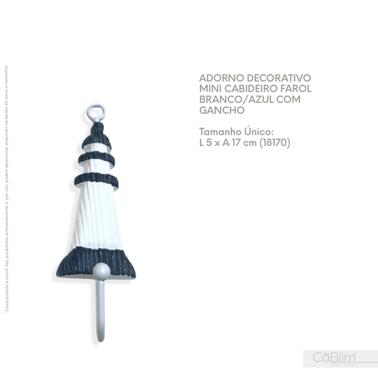 Adorno Decorativo Mini Cabideiro Farol Branco/Azul com Gancho