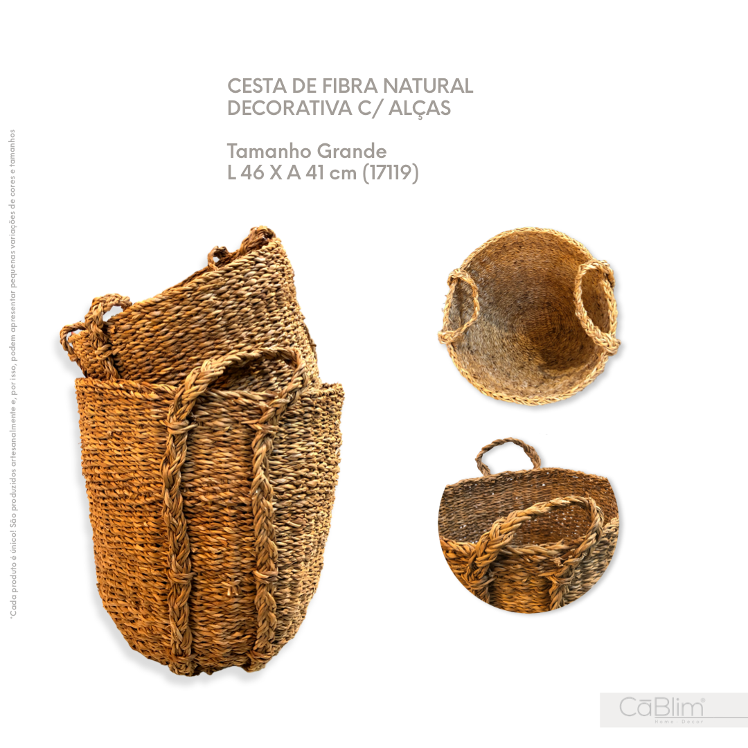 Cesta de Fibra Natural Decorativa com Alças