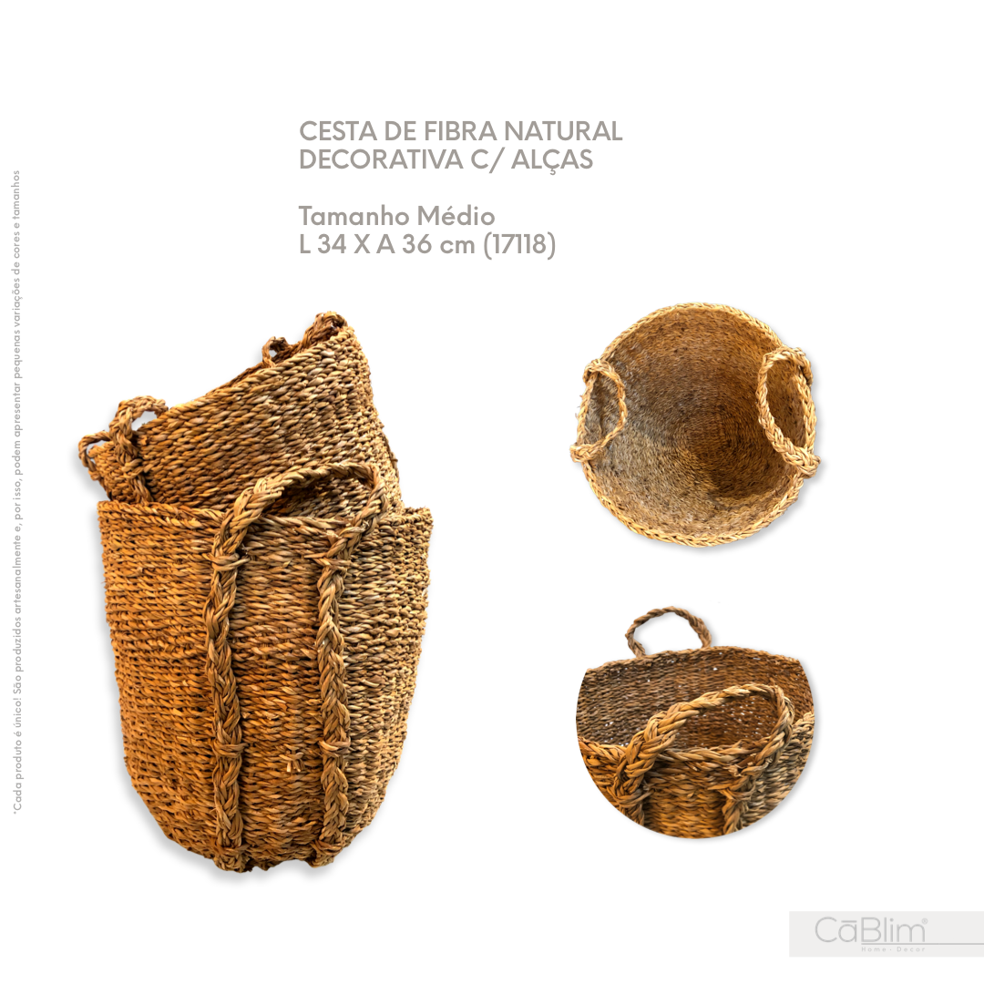 Cesta de Fibra Natural Decorativa com Alças