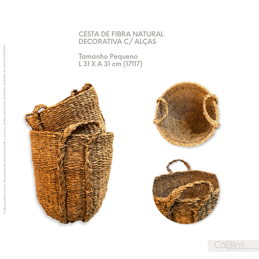 Cesta de Fibra Natural Decorativa com Alças