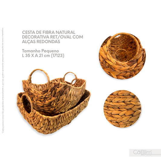 Cesta de Fibra natural Decorativa Ret/Oval com Alças Redondas