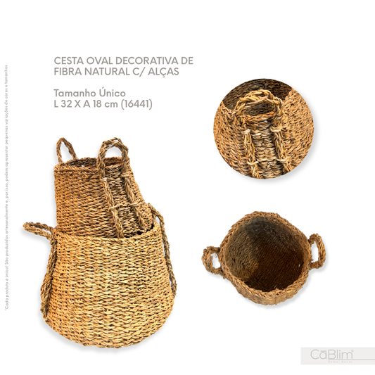 Cesta Oval Decorativa de Fibra Natural com Alças