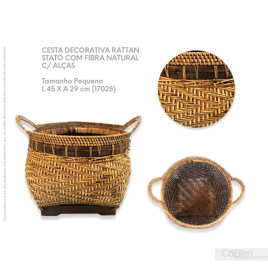 Cesta Decorativa Rattan Stato com Fibra Natural com Alças