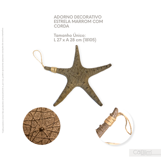 Adorno Decorativo Estrela Marrom com Corda