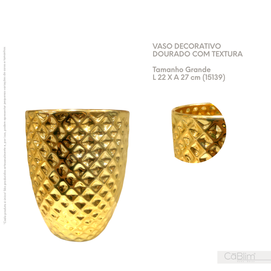 Vaso Decorativo Dourado com Textura