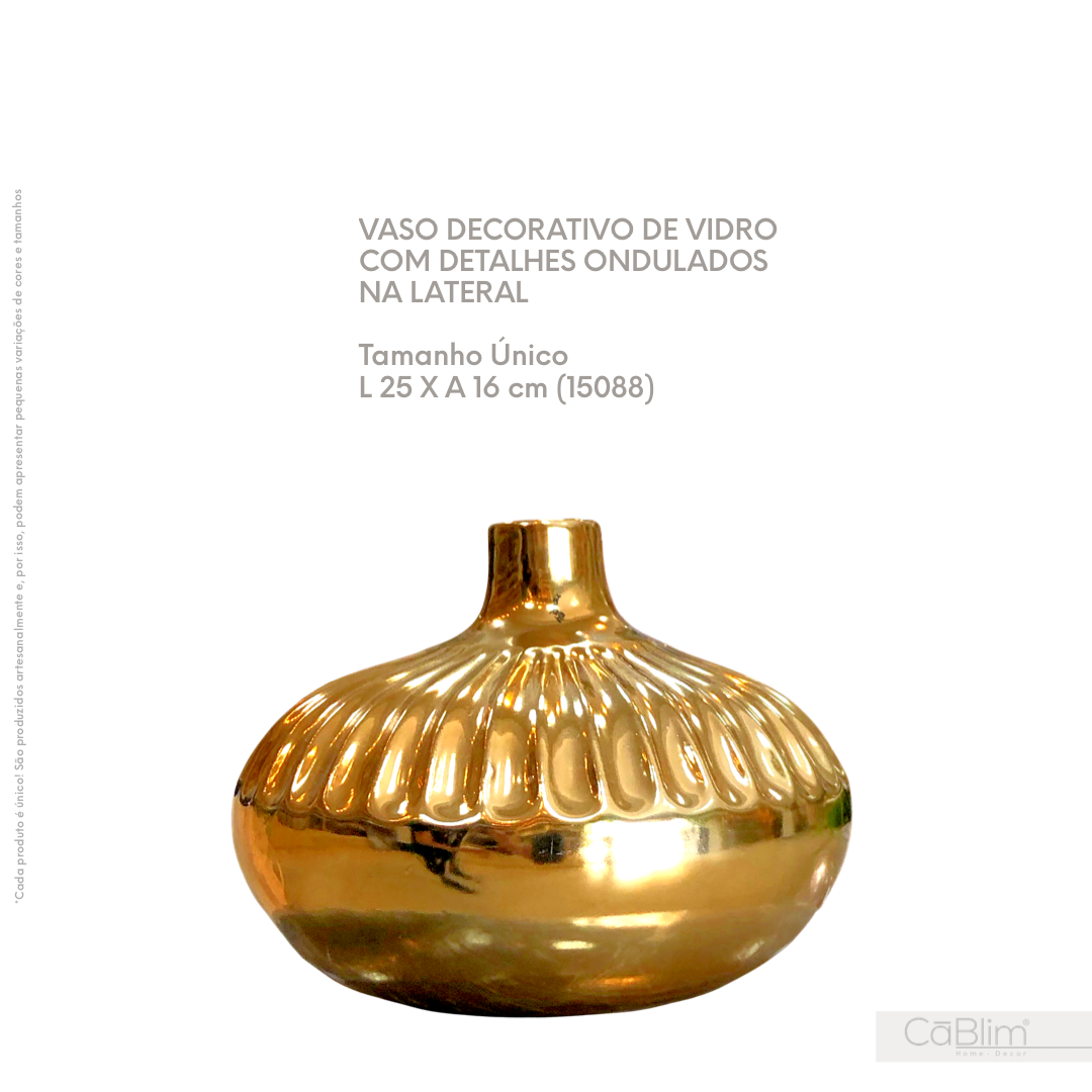 Vaso Decorativo de Vidro com Detalhes Ondulados na Lateral